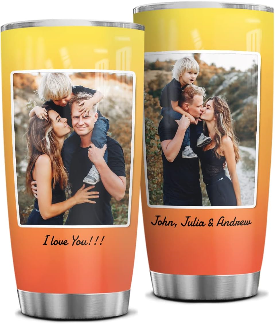 Wassmin Personalized Tumbler Customized Tumblers With Picture Text Stainless Steel 20oz 30oz Insulated Travel Cup with Pictures Photos Gifts For Couple Family Men Women Wife Husband