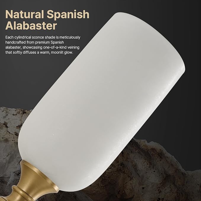 Vintage Alabaster Brass Wall Sconce: Antique Spanish Natural Marble Modern Vanity Wall Lights - 21.6" Long Linear Brushed Gold Sconces - Indoor Sconce for Hallway Bedroom Living Room Bathroom Stair - Bloomnest