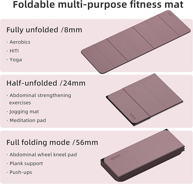 Foldable Yoga Mat Extra Thick 0.32 Inches Eco-Friendly POE Material, Non-Slip Design Fitness Mats, Multi-Purpose Workout Mats For Studio or Home Use (71 x 24 x 0.32 inches） - Bloomnest