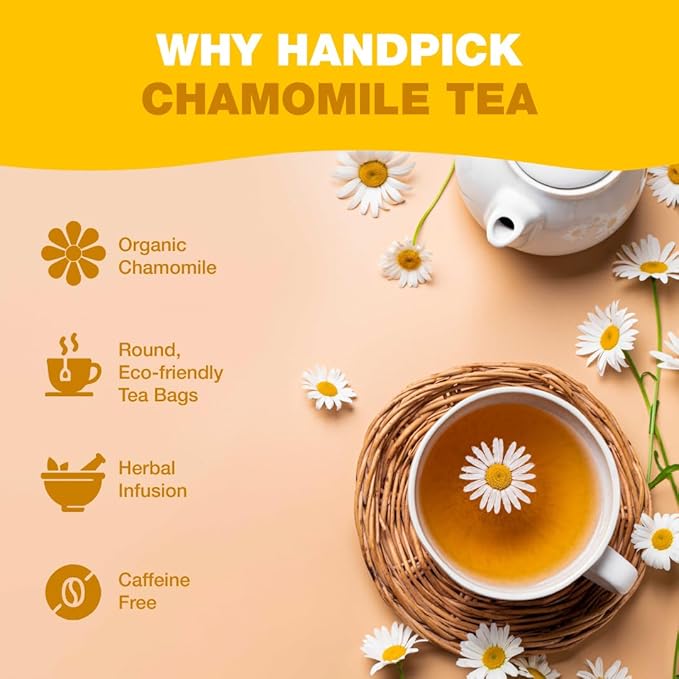 HANDPICK, Organic Chamomile Tea Bags (100 Herbal Tea Bags) Caffeine Free| Premium Floral Chamomile Herbal Tea in Eco-Conscious Teabags | Direct from Source - Bloomnest