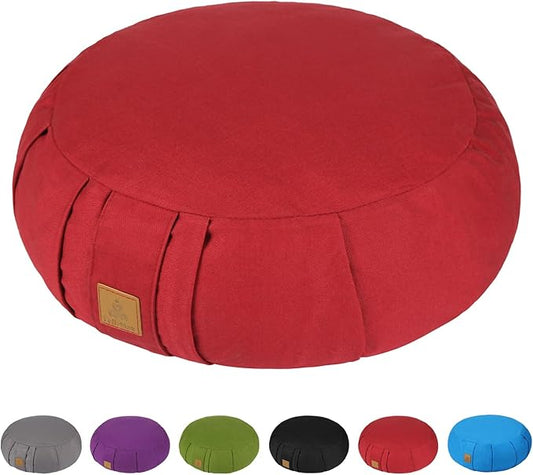 Round Zafu Meditation Cushion D=16" H=5.5" Zabuton Meditation Pillow Yoga Bolster Yoga Pillow Floor seat Zippered Organic Cotton Cover Natural Buckwheat kneeling pillow-Large