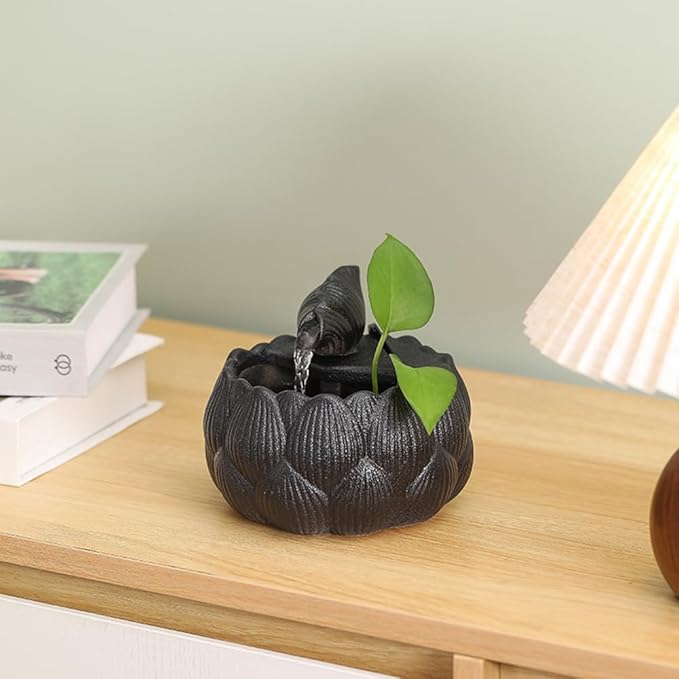 Ceramic Tabletop Fountain Waterfall Feature for Indoor and Outdoor Table Desk Office Patio (Black A153) - Bloomnest