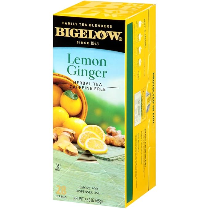 Bigelow Lemon Ginger Herbal Tea Bags 28-Count Box (Pack of 1) Lemon Ginger Tea Bags Herbal Tea All Natural Gluten Free - Bloomnest