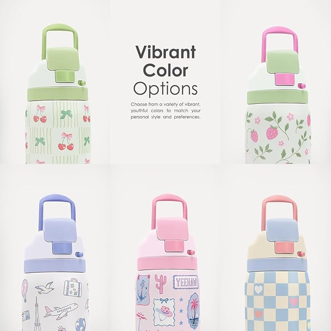 Cherry Stainless Steel Water Bottle, Vacuum Insulated, Push-Button Lid, 32 oz, Gifts for Women Girls Friends Teens Birthday Christmas SANDJEST