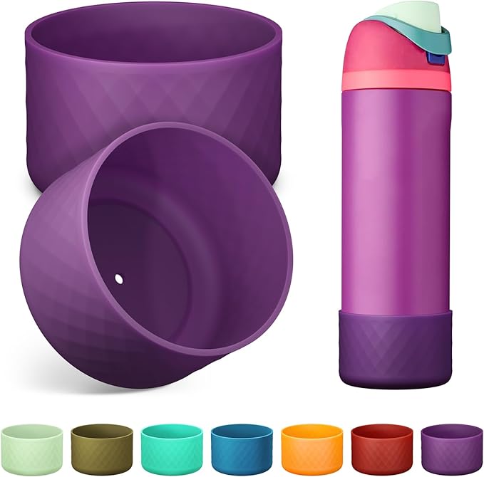 2PCS Silicone Water Bottle Boot for Owala 24oz 32oz 40oz, Anti-Slip Protective Sleeve Bottom Bumper Protector for FreeSip, Twist, and Flip Stainless Steel Water Bottles Alwenid