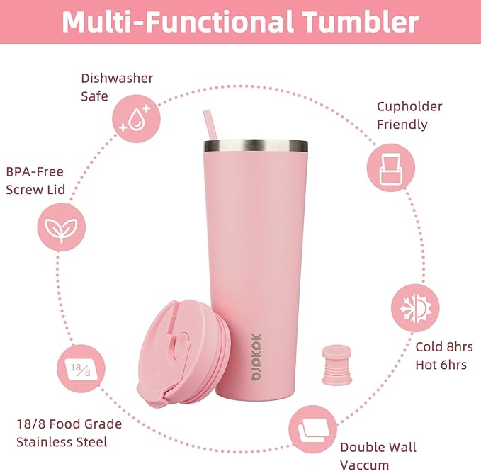 BJPKPK 26oz Tumbler With lid And Straw Stainless Steel Travel Coffee Mug Insulated Tumblers Cups,Light Pink - Bloomnest
