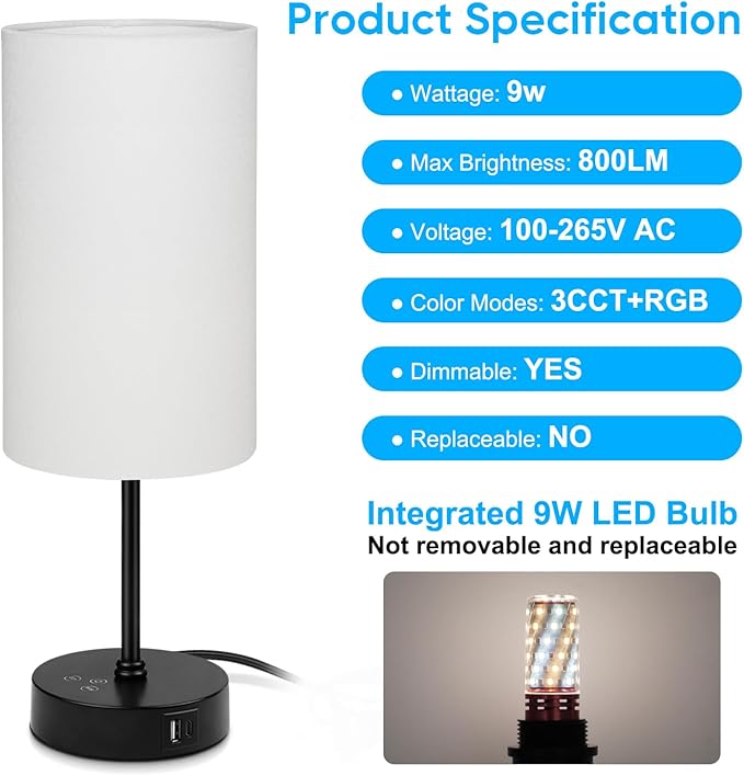 Unicozin 17Inch Table Lamp, 3 CCT 3000K/4500K/6500K & RGB Color Changing, Stepless Dimmable Bedside Lamp for Reading, Ambience Nightstand Light for Home Decor Party, Cream Shade - Bloomnest