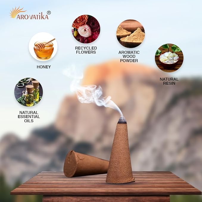 ARO VATIKA Vedic Nag Champa Natural Masala 120 Incense Cones in Pack of 12 Boxes | Environment-Friendly Dhoop | Best for Prayer, Reiki, Meditation & Relaxation | Burn time- 25 mins AROVATIKA