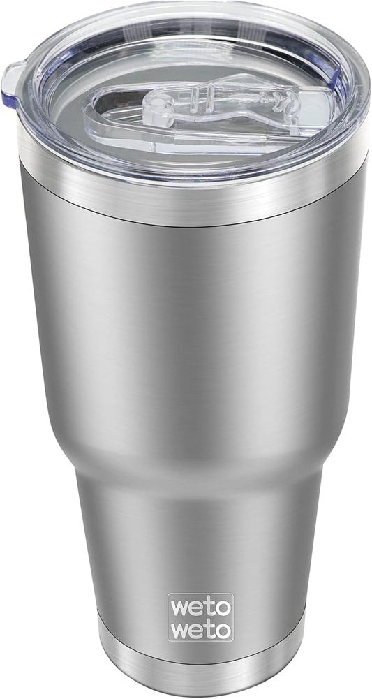 WETOWETO 30oz Tumbler, Stainless Steel Vacuum Insulated Water Coffee Tumbler Cup, Double Wall Powder Coated Spill-Proof Travel Mug Thermal Cup for Home Outdoor (Stainless, 1 Pack)