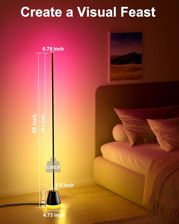 Keepsmile Smart RGB LED Corner Floor Lamp,Bright Tall Standing Lamps with APP and Remote,Modern Floor Lamp with Music Sync and 16 Million Colors, Ambient Lighting for Living Room Matte Black 2 Pack - Bloomnest