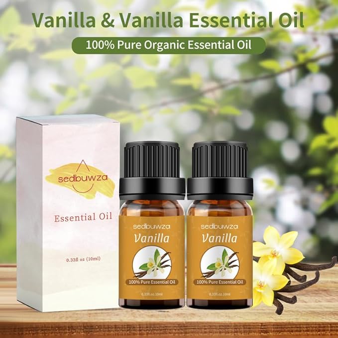 Sedbuwza Vanilla Essential Oil Set, 2 Pack Vanilla Aromatherapy Oils for Massage, Diffuser, Perfume, Soap, Candle Making 2 x 10 ml Sedbuwza