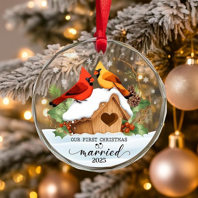 First Married Glass Ornament – Handcrafted Hanging Decoration, Elegant Keepsake with Unique First Married Design, for Home, Holiday Tree, or Special Occasion - Bloomnest