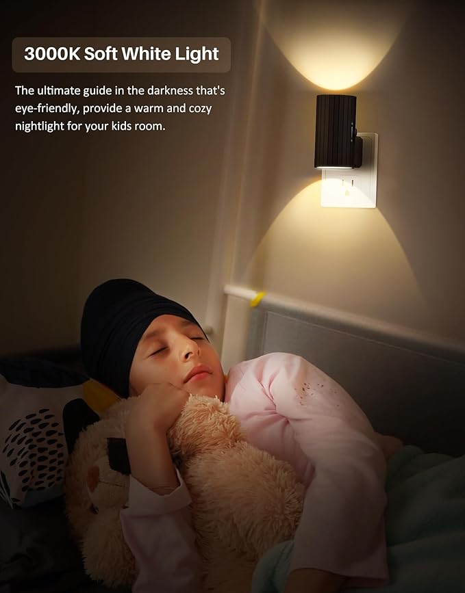 Night Lights Plug into Wall, LED Plug in Night Light, Dusk to Dawn Light Sensor, 0-100LM Adjustable Brightness Wall Light, Soft White 3000K, Dimmable Night Lights for Hallway Bedroom Stairway, 2 Pack - Bloomnest