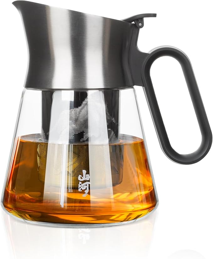 ZENS 17 oz Small Glass Teapot with Infuser, Design Loose Leaf Teapot with Stainless Steel Spout for Hot Tea Steeper, Oval Handle Clear Tea Pot Infusers Loose Tea Maker for Lovers Gifts - Bloomnest