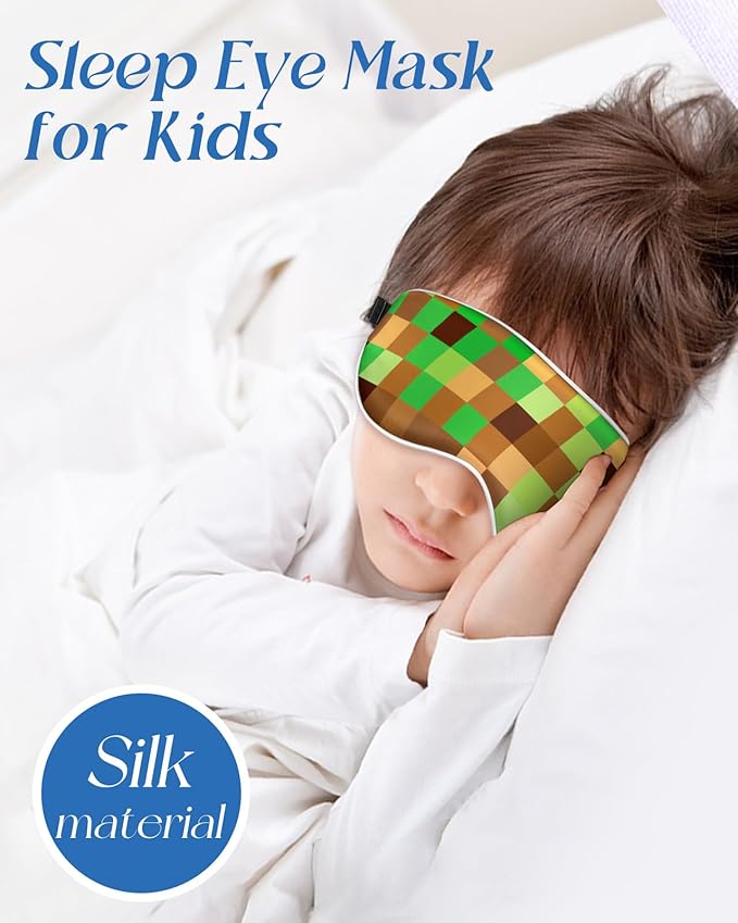 Kids Sleep Mask - Silk Eye Mask for Kids Cute Cartoon Cool Kawaii Soft Smooth Lightweight Boys Girls Teens Sleeping Mask with Adjustable Straps, My World - Bloomnest