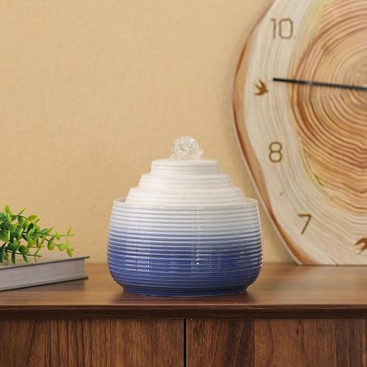 Indoor and Outdoor Fountain Water Feature Fall Ceramic Home Office Decoration mini Tabletop Desktop (Blue with Ball S093) - Bloomnest