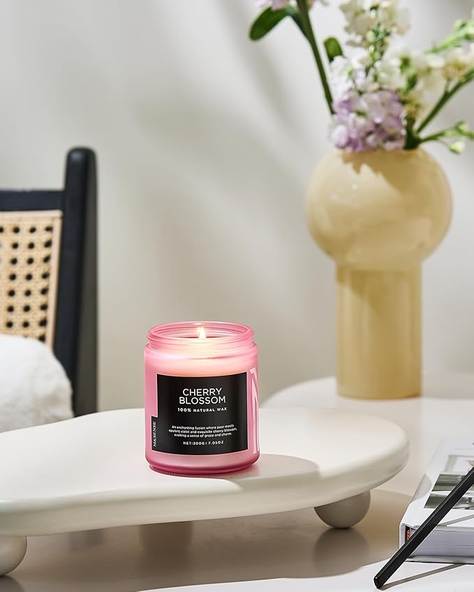 M&SENSE Cherry Blossom Scented Spring Candle, Best Smelling Stress Relief Aromatherapy Candle, 50 Hours 7.05oz Natural Soy Wax Romantic Candle Gifts for Women & Home Decor - Bloomnest