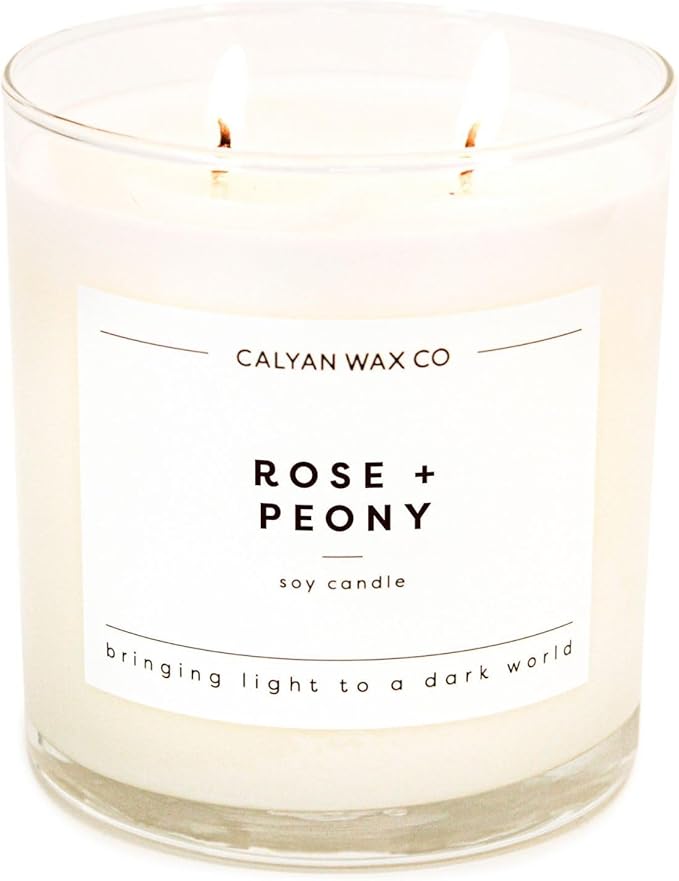 Calyan Wax Co. 2 Wick Candle, Rose + Peony Scented Candle, 37 Hour Burn Time, Aromatherapy Soy Candles, Non Toxic & Vegan Soy Wax, Glass Tumbler Scented Candles, 12.5oz - Bloomnest