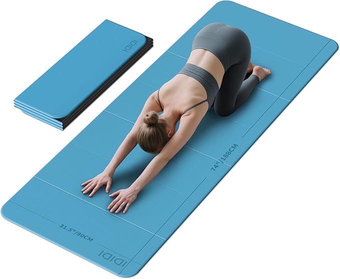 8mm Extra Thick & Large Foldable Yoga & Fitness Mat(74" x 31.5" x 0.32"), Double-Sided Non Slip & Lightweight Pilates Mat, Thick Wide Exercise Mats for Woman Man Kids, Portable Workout Mats for Travel, Studio or Home Use - Bloomnest