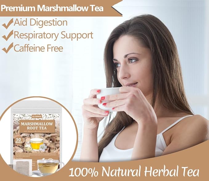 50 Premium Marshmallow Root Tea Bag,100% Natural Pure Althaea Officinalis,No Additives & Caffeine Free, Caffeine-free - Respiratory Support & Promote Digestion. - Bloomnest