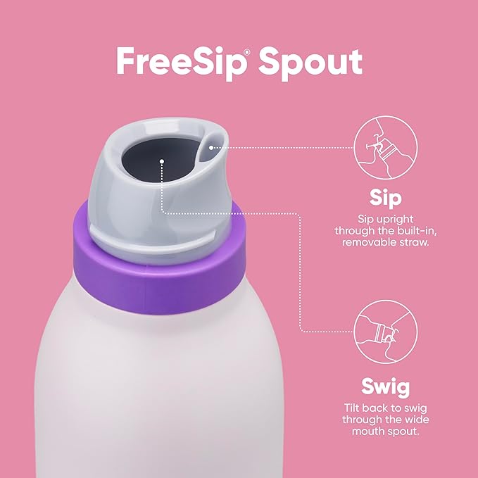 Owala FreeSip Twist Insulated Stainless Steel Water Bottle with Straw for Sports and Travel, BPA-Free, 24-oz, Pink/Purple (Dreamy Field) Owala