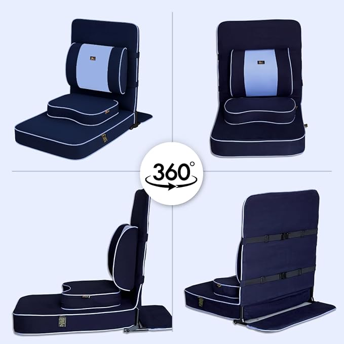 Friends Of Meditation Extra Large Meditation Chair | Floor Chair with Back Support | Yoga Chairs for Adults | Portable Folding Chair | Yoga Chair with Cushion & Meditation Block | Navy Blue | 24x22 in - Bloomnest