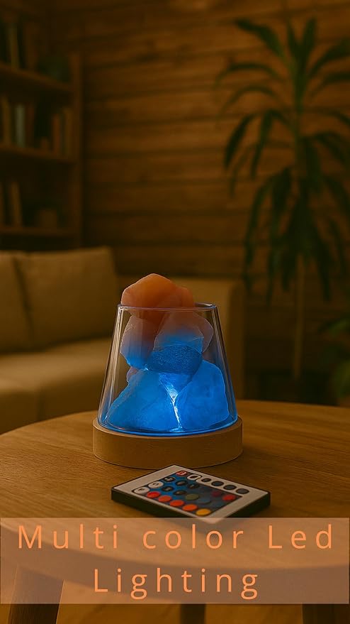Mystic Romance Himalayan Salt Lamp Rechargeable with Remote Control | Color Changing USB Crystal Lamp for Bedroom, Meditation & Relaxation
