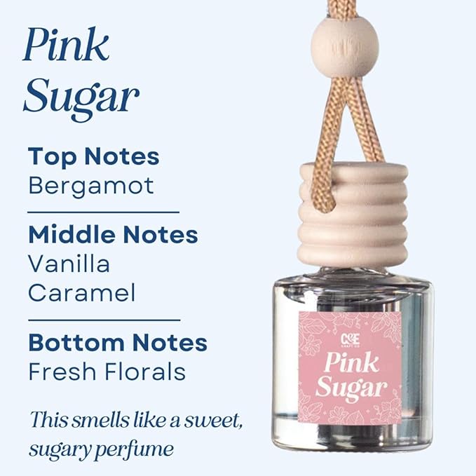 C&E Craft Co Hanging Car Air Freshener Diffuser 2 Pack, Long Lasting Fragrance Oil Car Freshener, Glass Bottle Auto Air Freshener, Made in USA (Pink Sugar + Pink Sands) - Bloomnest