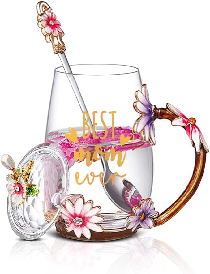 Luka Tech Mothers Day Gifts For Mom,Mom Gifts From Daughter Son,Daisy Flower Glass Tea Cups Best Mom Ever Gift, Birthday Gift For Mum Grandma - Bloomnest