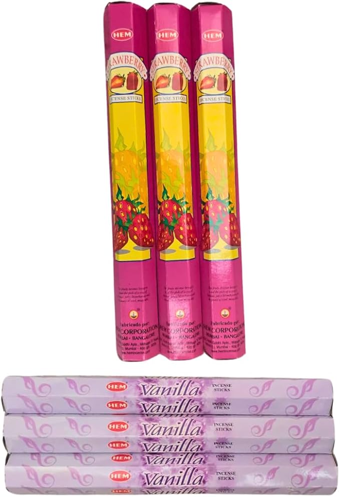 Sandalwood & Vanilla Incense from Hem Bundled with ANKCIENSE Incense Holder Bundle, Variety Pack of 120 Sticks (Strawberry & Vanilla)