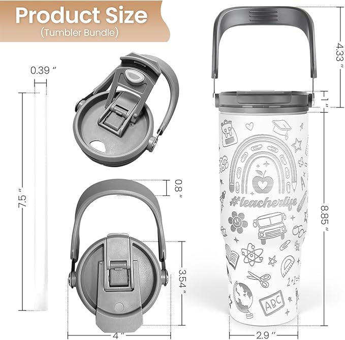 Teacher Appreciation Gifts, Best Teacher Ever Tumbler 30oz, Stainless Steel Insulated Tumblers Coffee Travel Cup with Handle & Flip Straw, Teachers Gifts from Student for Birthday Christmas Grad - Bloomnest