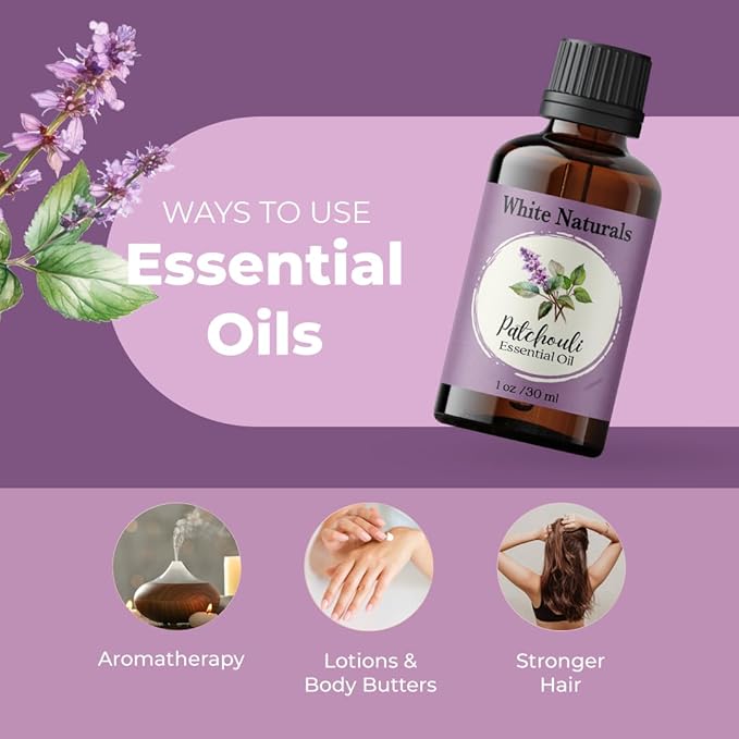 White Naturals Patchouli Essential Oil – 100% Pure & Natural, Earthy Aromatherapy Oil for Relaxation, Skin Care, & DIY Products, 1oz - Bloomnest
