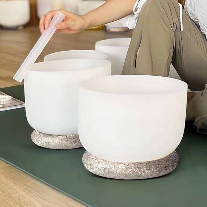 Singing Bowl Cushion 8 Inch for Tibetan Singing Bowls, Handmade Silk Brocade Round Cushion Pillow for Sound Healing and Crystal Sound Bowls Accessories(8 Inch,Silver) - Bloomnest