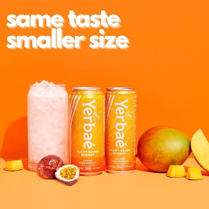 Yerbaé Energy Beverage, Mango Passion Fruit, 120mg Caffeine. No Sugar/Calories/Carbs, Energized by Yerba Mate, Plant-Based, Healthy Alternative to Sugary Drinks, Pack of 12, 12oz cans - Bloomnest