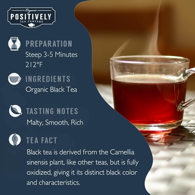 Organic Positively Tea Company, Organic Black Tea Bags, 100 Count, Eco-Friendly Tea Bags, Non-GMO - Bloomnest