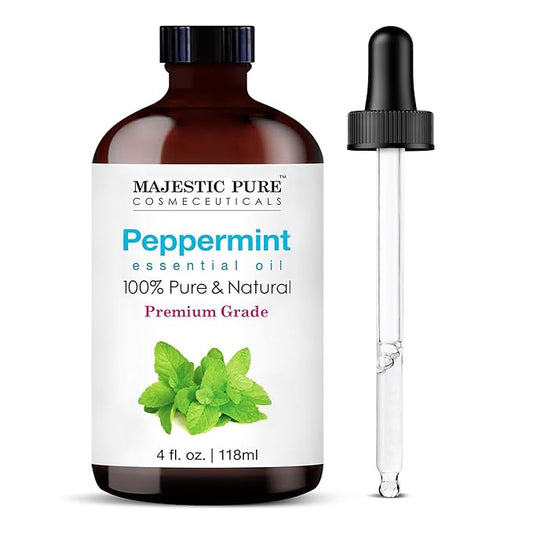 Majestic Pure Peppermint Essential Oil with Glass Dropper - Huge 4 Fl Oz - 100% Pure and Natural Peppermint Oil - Premium Grade Essential Oils for Diffuser, Aromatherapy, Soap and Candle Making - Bloomnest