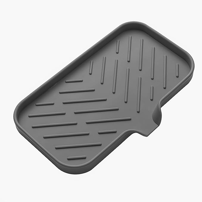 Silicone Bathroom Soap Dishes with Drain Spout-Bathroom and Kitchen Sink Organizer,Sponge Holder,Dish Soap Tray,Perfect for Dispenser,Scrubber,Bottle,Cup on Sink or Counter-Grey 9.6"×5.3" - Bloomnest