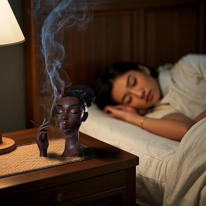 Incense Holder,Black Woman Smoking Head Incense Burner,Unique Home Gift,Desk Decor Suitable for Bedroom and Living Room - Bloomnest