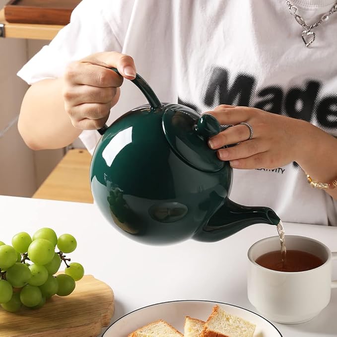 Sweejar Porcelain Teapot with Removable Stainless Steel Infuser,Microwave & Dishwasher Safe Tea Pots for Loose Tea,Tea Infuser Pots for Chrismas Women Gift (40oz Jade) - Bloomnest
