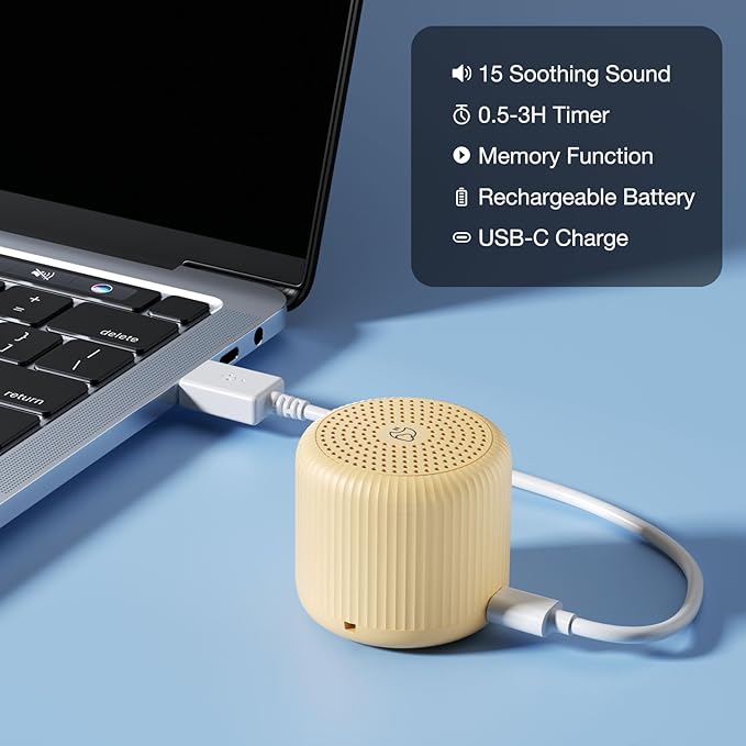 White Noise Machine Baby Portable Sound Machine,LEICEX Travel Sound Machine,15 Non-Looping Sound Timer and Memory Play, Mini White Noise Machine for Sleeping Office Travel （Honey） - Bloomnest