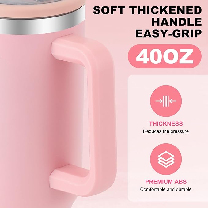 40 oz Tumbler with Handle and Flip Straw Lid, Vacuum Insulated Leak Proof Double Walled Stainless Steel Travel Mug Tumblers, Maintains Cold Ice and Heat for Hours(Pink) - Bloomnest