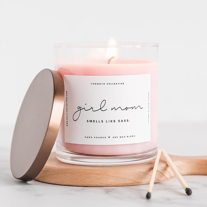 ThreeKin Scented Candles for Girl Mom, Natural Soy Wax Candles for Home, Relaxing Aromatherapy for Moms, Lavender Essential Oils with a Hint of Sass, Long Lasting Candle Burns for 75 Hours