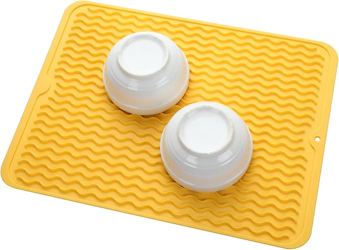 Silicone Dish Drying Mat for Multiple Usage,Easy clean,Eco-friendly,Heat-resistant Silicone Mat for Kitchen Counter or Sink,Refrigerator or drawer liner Yellow L 16 inches x 12 inches - Bloomnest