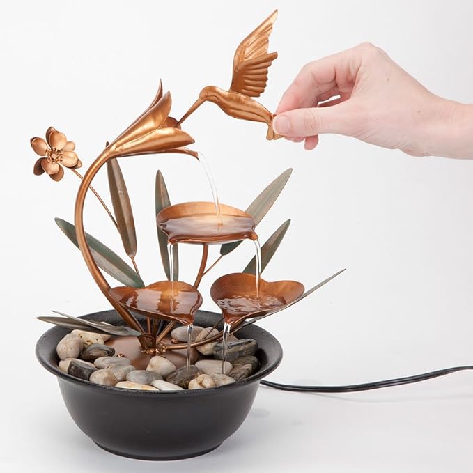 Bits and Pieces - Indoor Hummingbird Lily Fountain - Zen Tabletop Water Fountain - Bloomnest