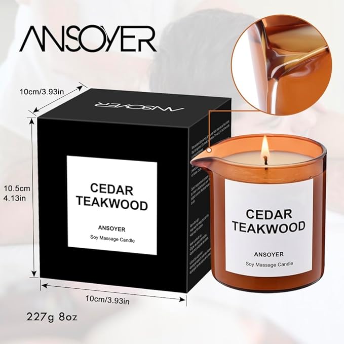 Massage Oil Candle| Massage Oil for Massage Therapy| Massage Lotion & Body Oil Candle| 8 OZ| Amazing Gift for Men or Women (Cedar Teakwood) - Bloomnest