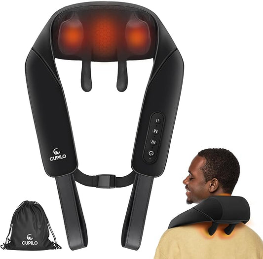 Shiatsu Neck Massager with Heat - Ideal Gifts for Friends,4D Cordless Deep Tissue Kneading Massage for Pain Relief,Rechargeable Massage for Neck,Shoulder,Traps and Back - Bloomnest