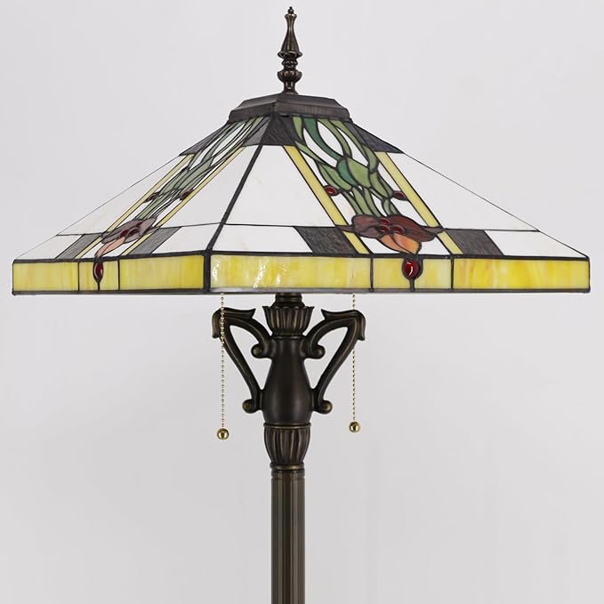 Tiffany Floor Lamp Tulip Flower Mission Style Stained Glass Standing Reading Light 16X16X64 Inch - Bloomnest