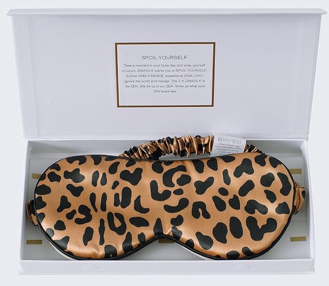 ZIMASILK Adjustable 100% 22 Momme Mulberry Silk Sleep Mask for Sleeping, Filled with Premium Mulberry Silk, Softest & Breathable Eye Sleeping Mask (Leopard-Black Golden) - Bloomnest