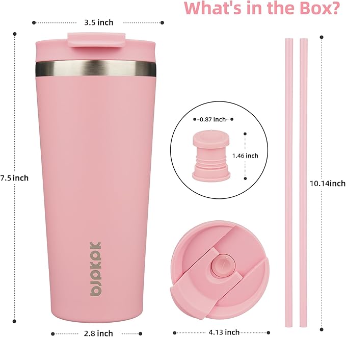 BJPKPK 22oz Tumbler With lid And Straw Stainless Steel Travel Coffee Mug Insulated Tumblers Cups,Light Pink - Bloomnest