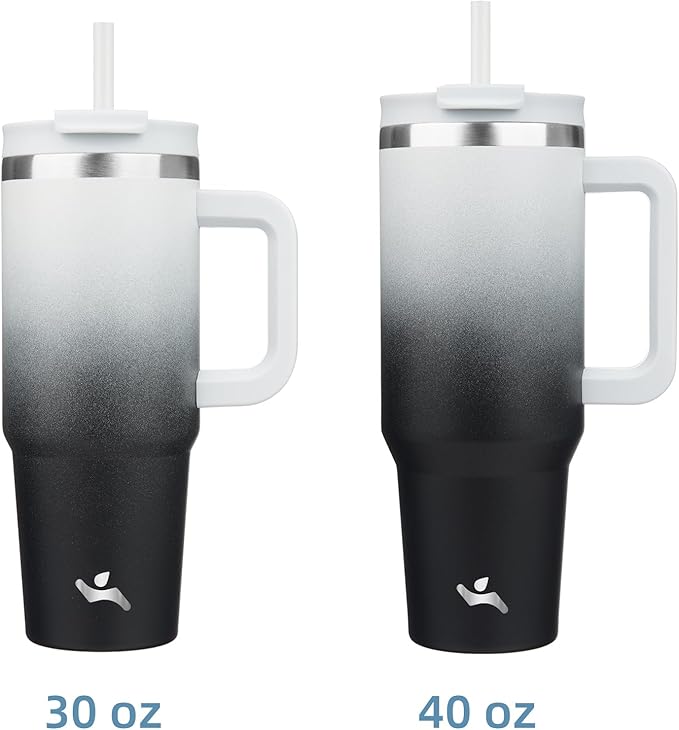 40 oz Tumbler with Handle and 2 Straws,2 in 1 Lid Insulated Water Bottle Stainless Steel Travel Coffee Mug,Day Night - Bloomnest